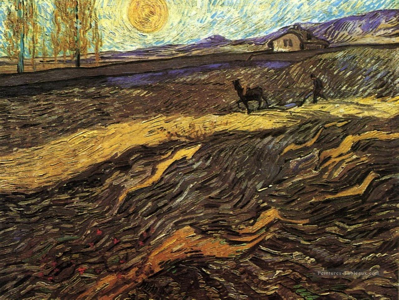 Terrain clos avec le laboureur Vincent van Gogh Peintures à l'huile